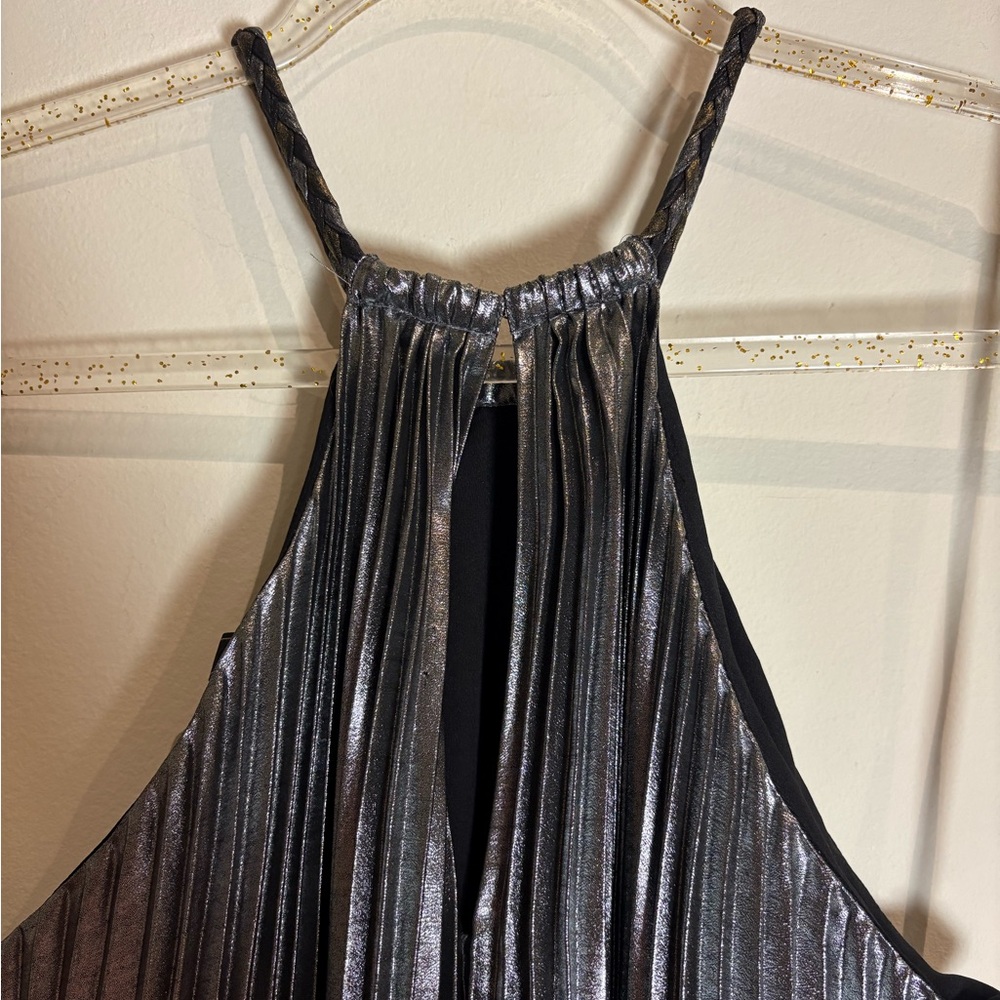 BCBGMAXAZRIA Metallic Silver Gold Colorblocked Pleated Gown XS NWT - Picture 14 of 16